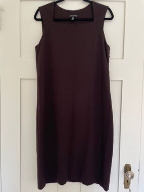 Eileen Fisher Square Neck Sleeveless Dress Stretch Dark Chocolate Brown | S